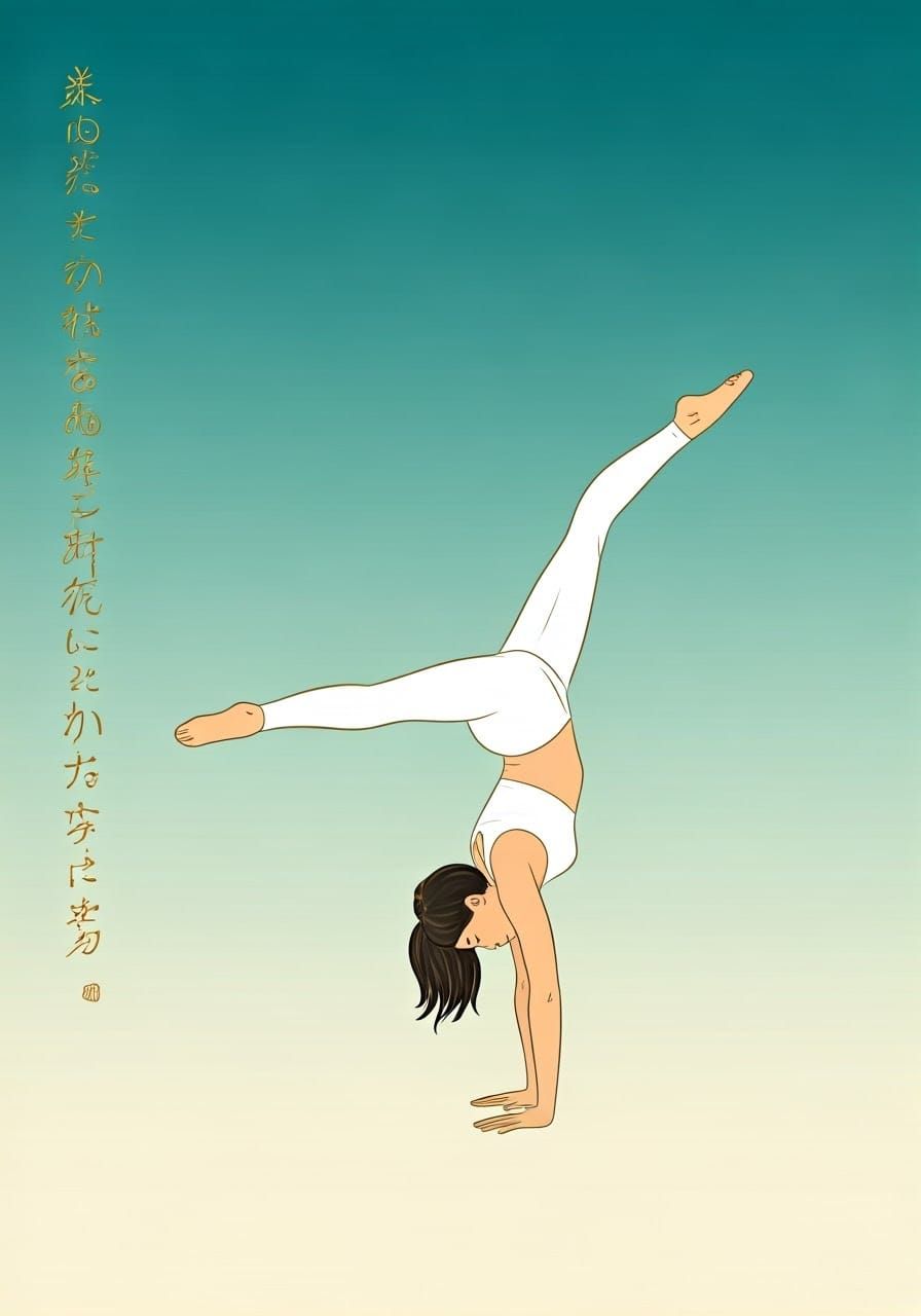 Artistic Handstand with Japanese Calligraphy in Zen Style
