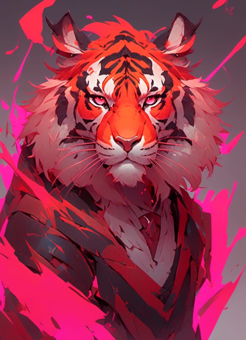 Neon Tiger with Horns in Anime Style
