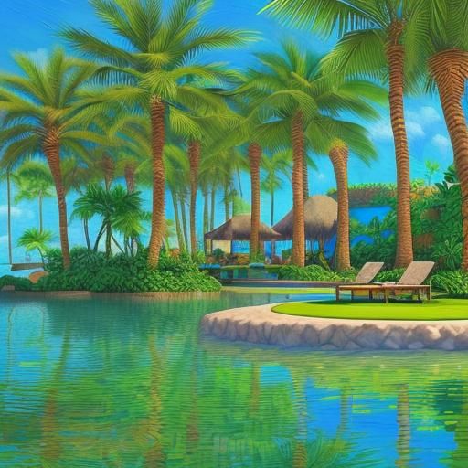 Island Oasis in Expressionist Oil Painting Style