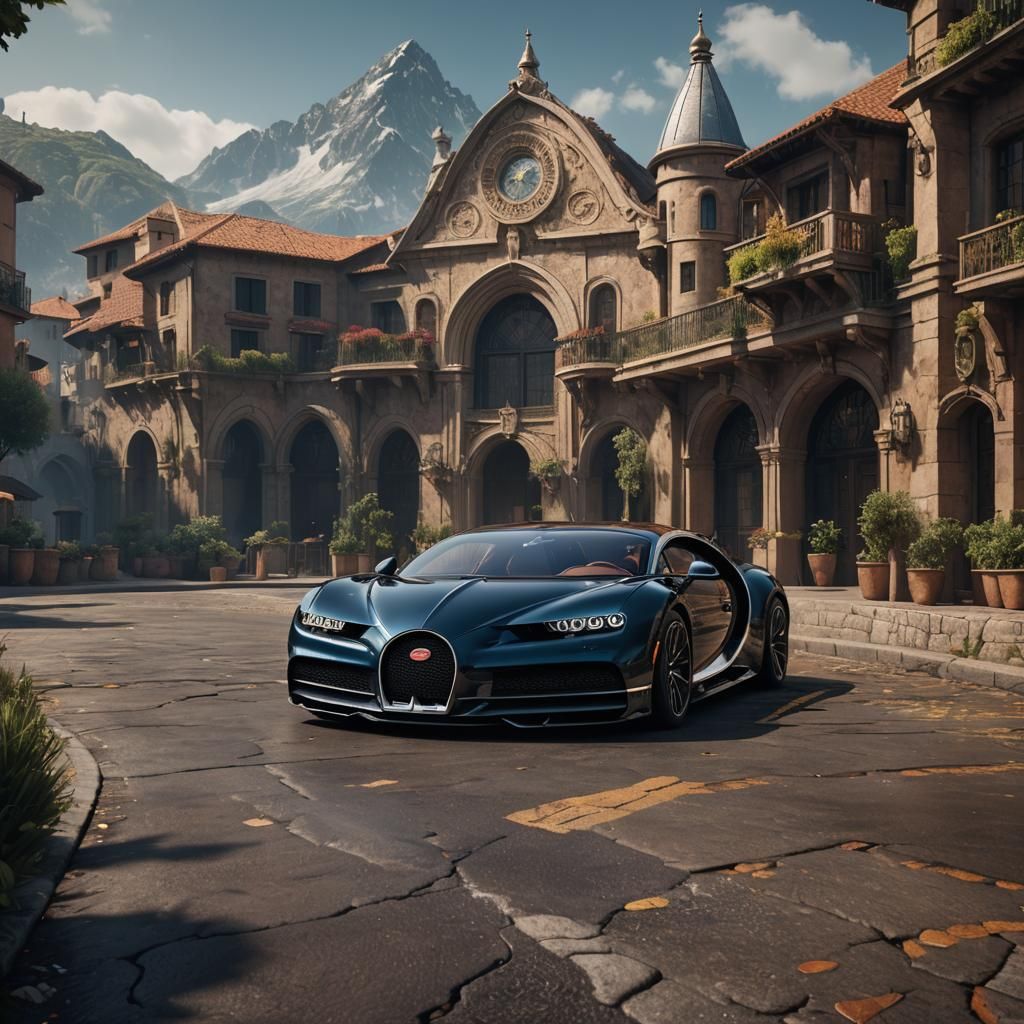Bugatti Chiron in Detailed Matte Painting Style
