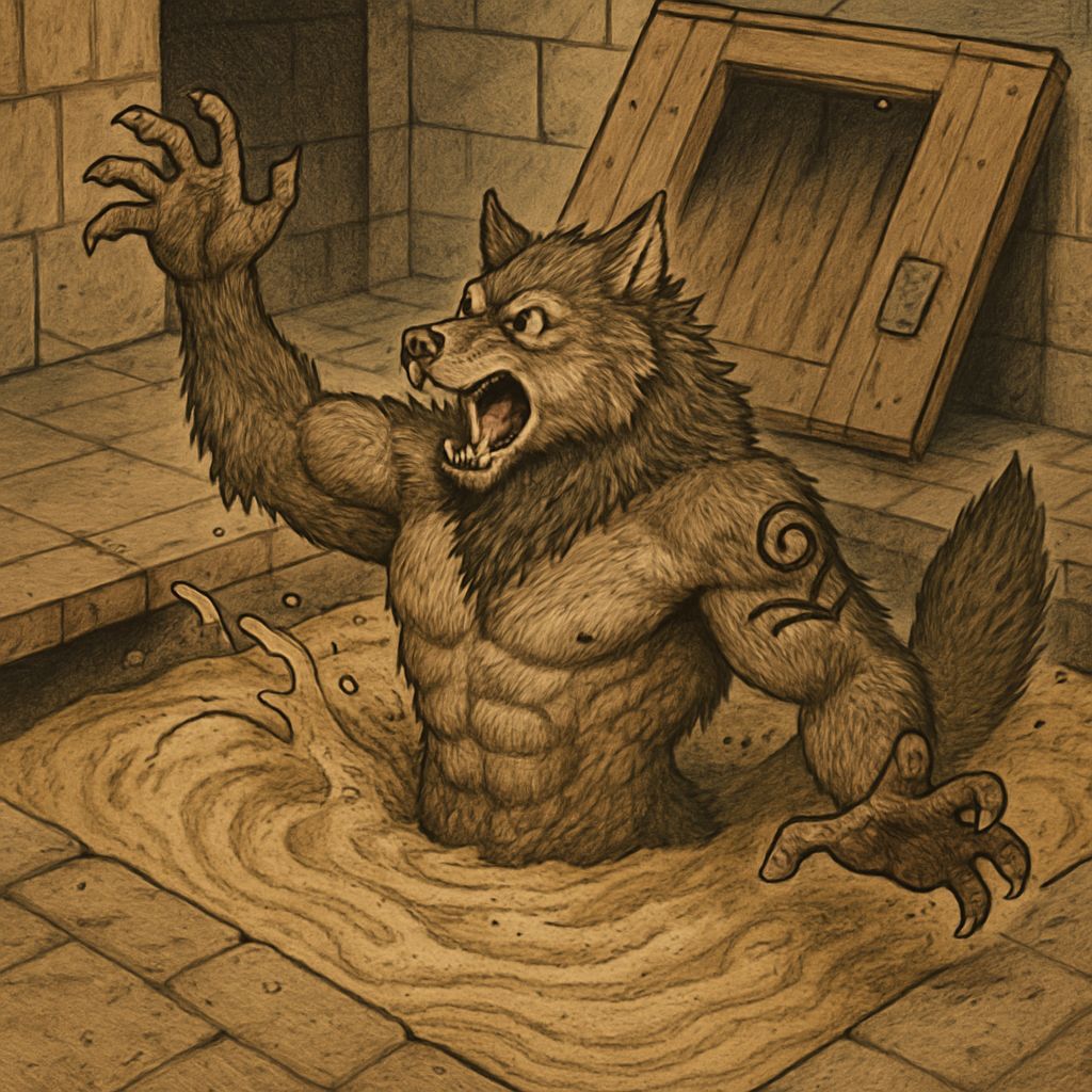 Wolf Beastman Falls into Quicksand Trap
