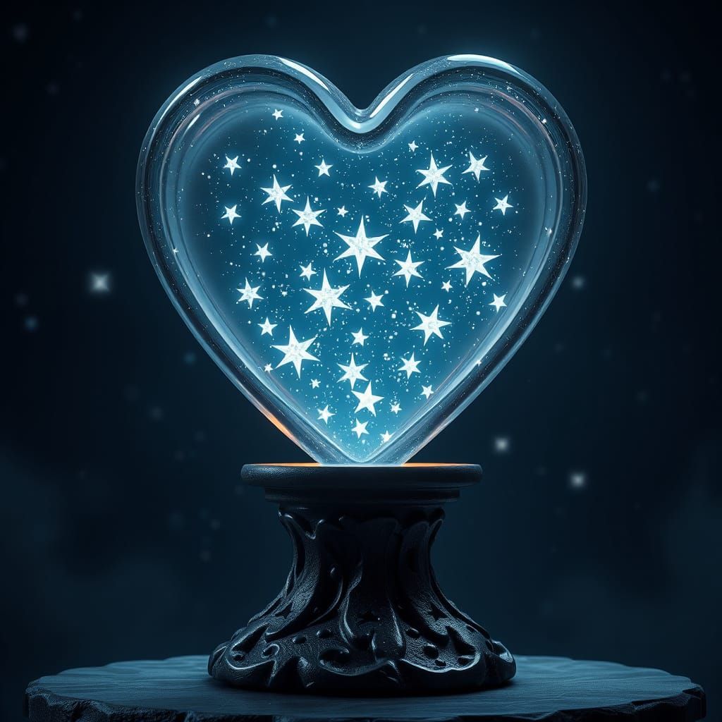 Glowing Starlit Glass Vessel on Obsidian Pedestal in a Dark ...