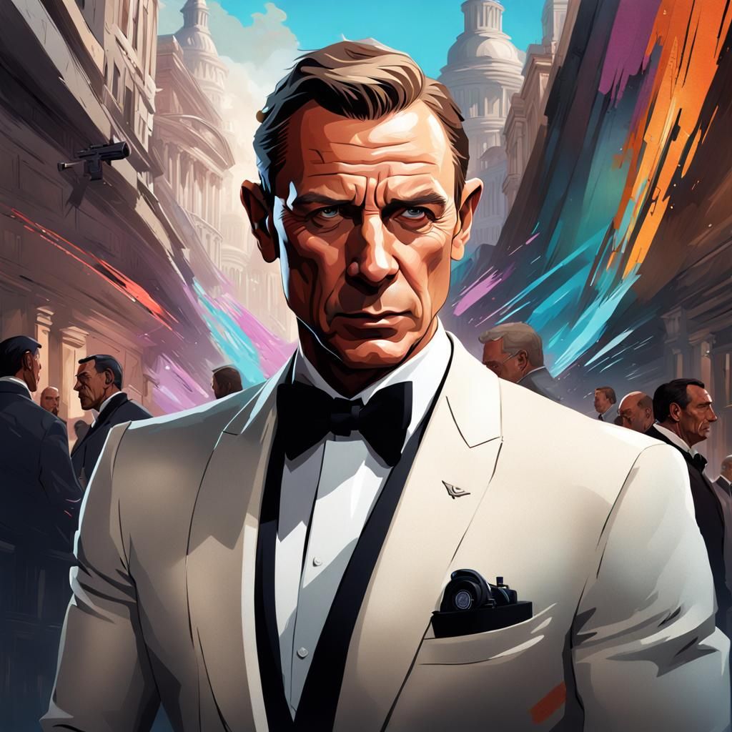James Bond Portrait in Hyperdetailed Art Nouveau Style