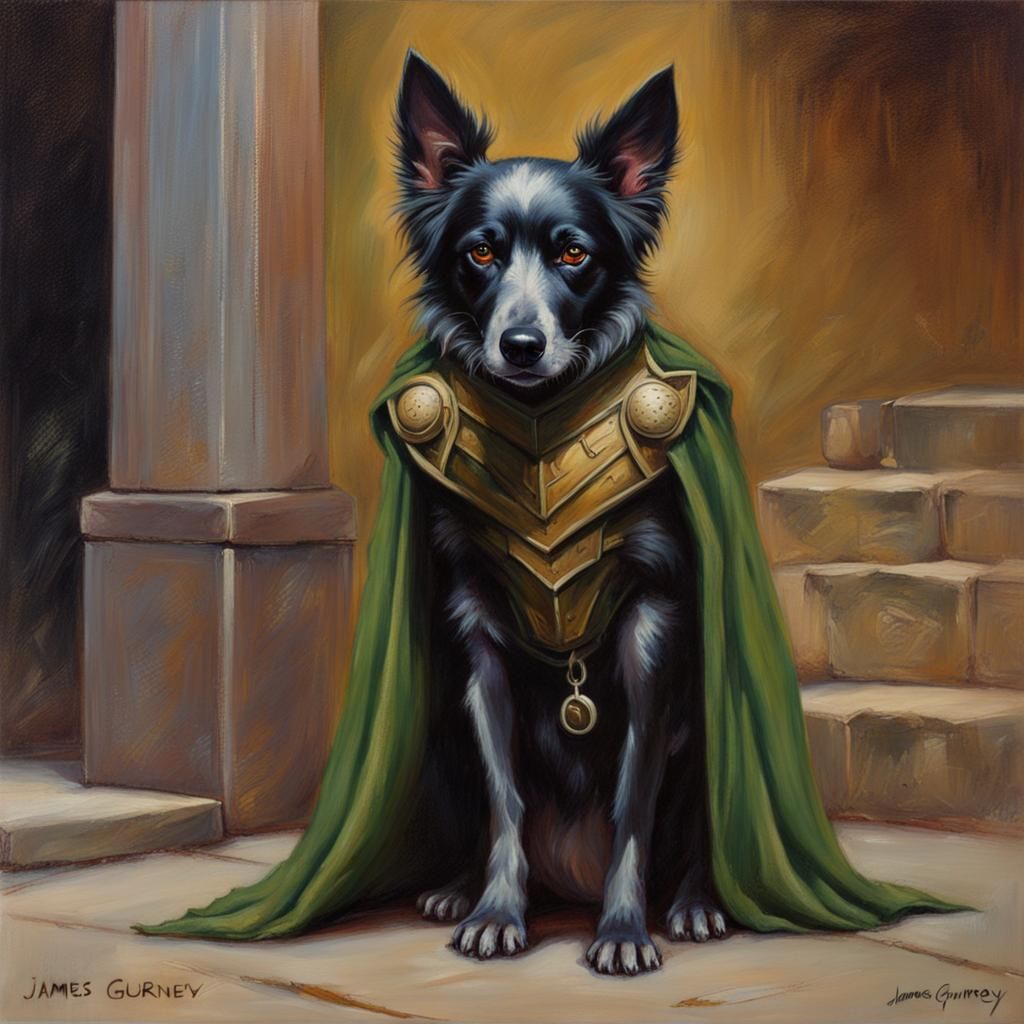 Loki as Mischievous Dog: Oil Painting