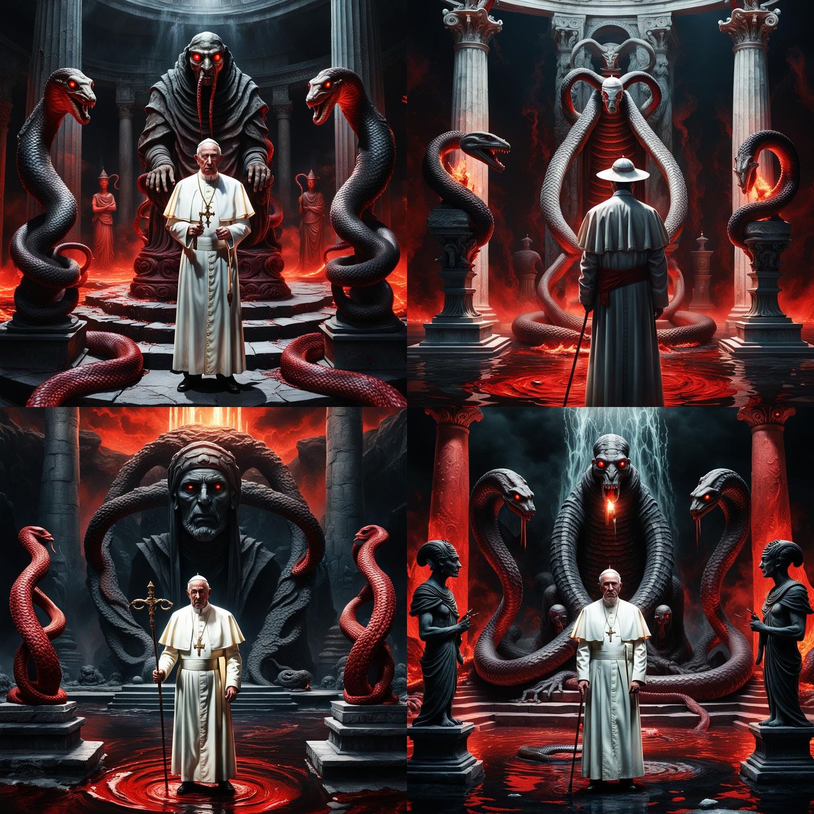Hellish Pope with Snake Staff: Hyperrealistic Masterpiece