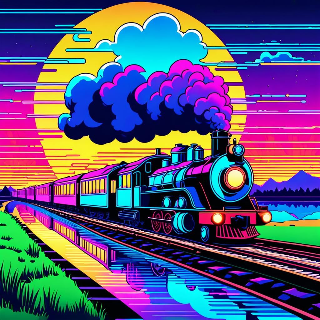 Synthwave Steam Train in Neon Retro Style