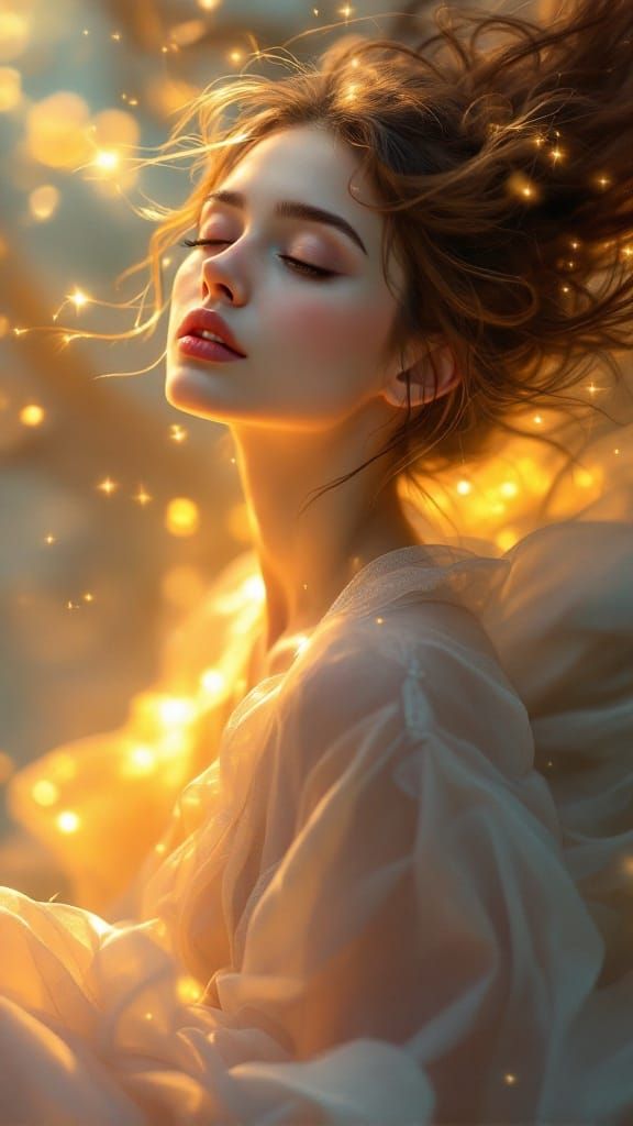 Ethereal Woman in Golden Reverie