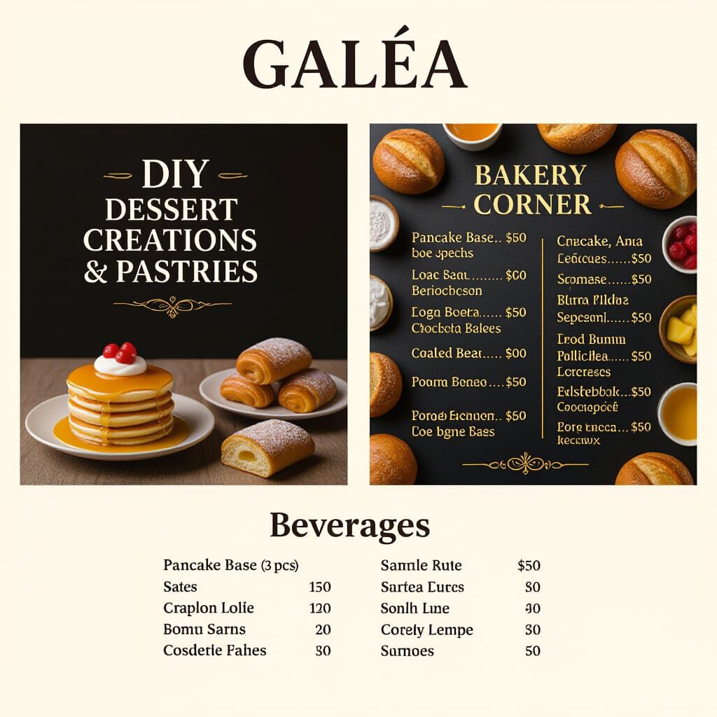 Galéa Dessert Menu: Sweet Creations & Pastries in Watercolor...