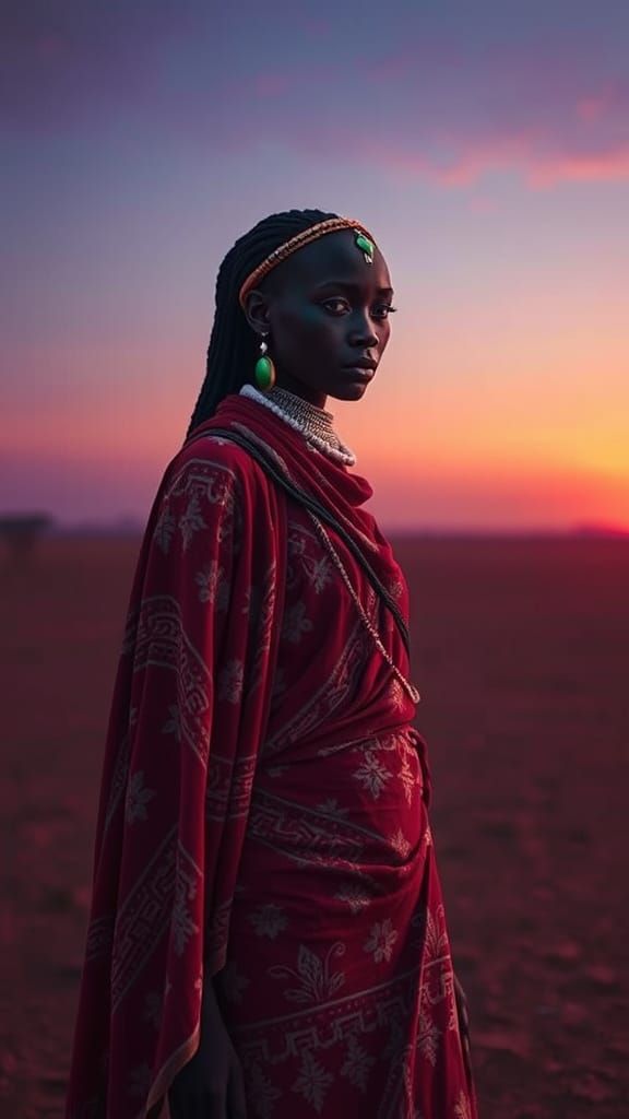 Kenyan Afrofuturist Woman in Neon Savannah