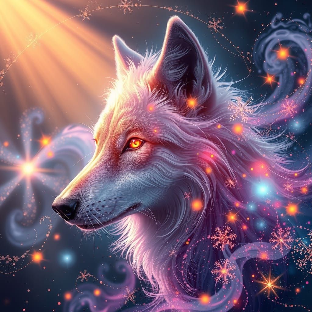 Ethereal Wolf in Cosmic Dreamscape