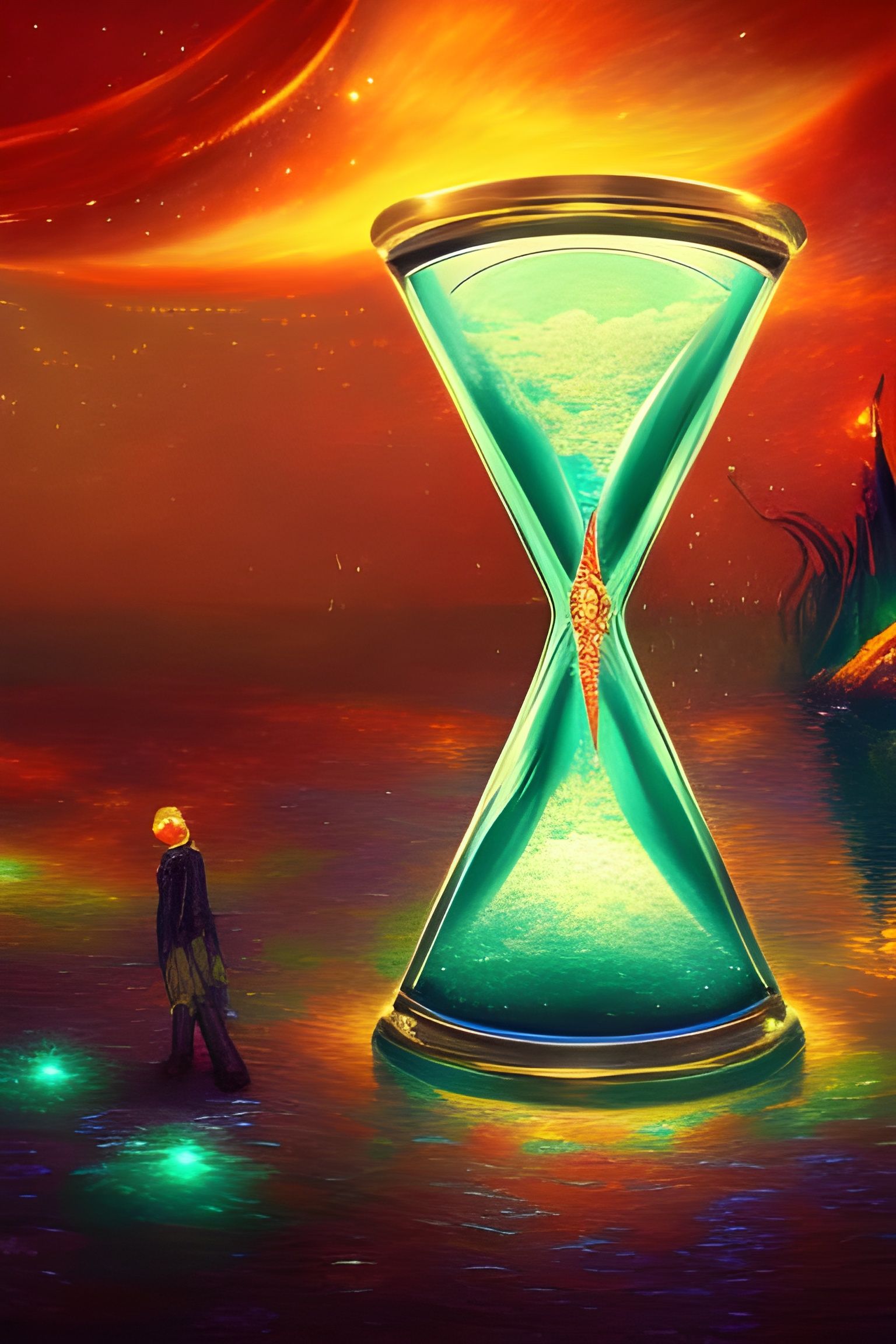 Luminous Crystal Hourglass: A Maximalist Digital Illustratio...