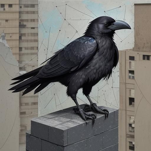 Recycled Material Crow in Urban Setting