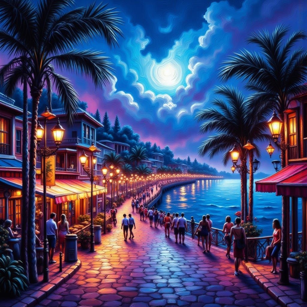 Mysterious Seaside Boulevard at Night