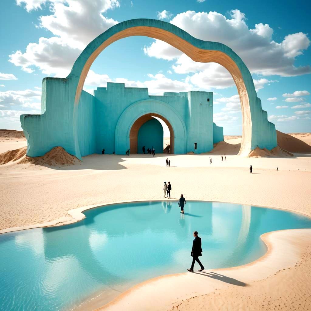 Blue Terrace with Arch and Turquoise Pool