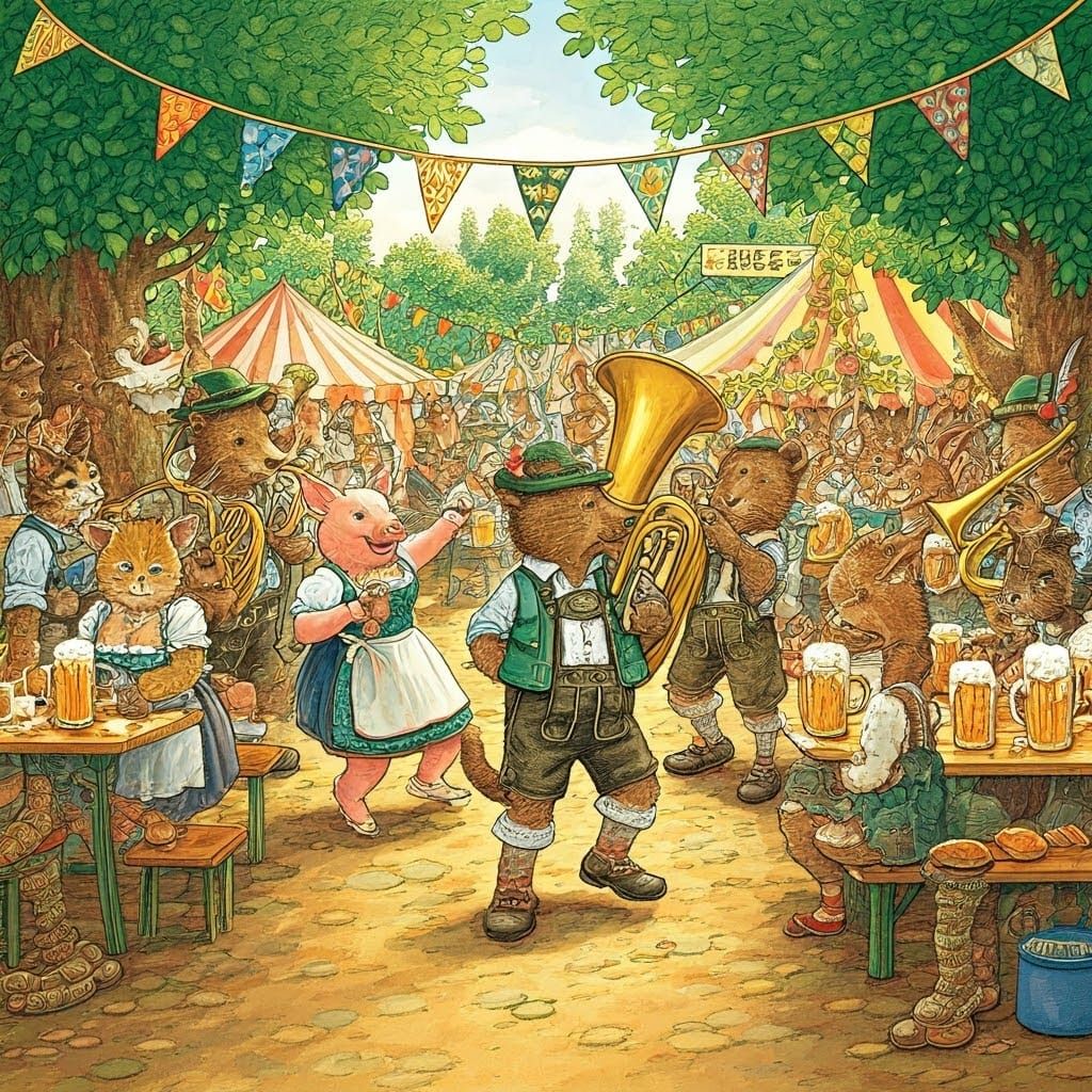 Oktoberfest with Animals in Richard Scarry Style
