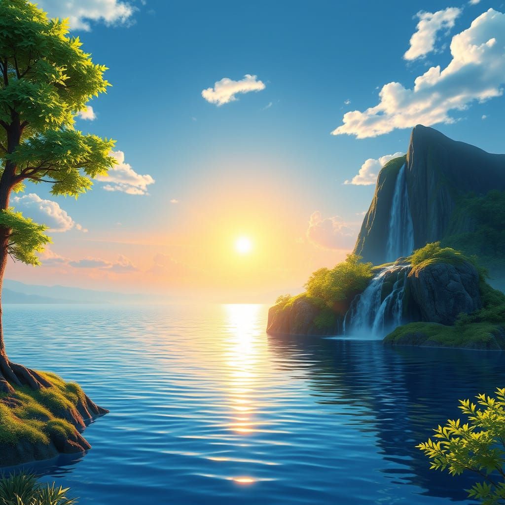 Serenely Standing Green Tree Landscape