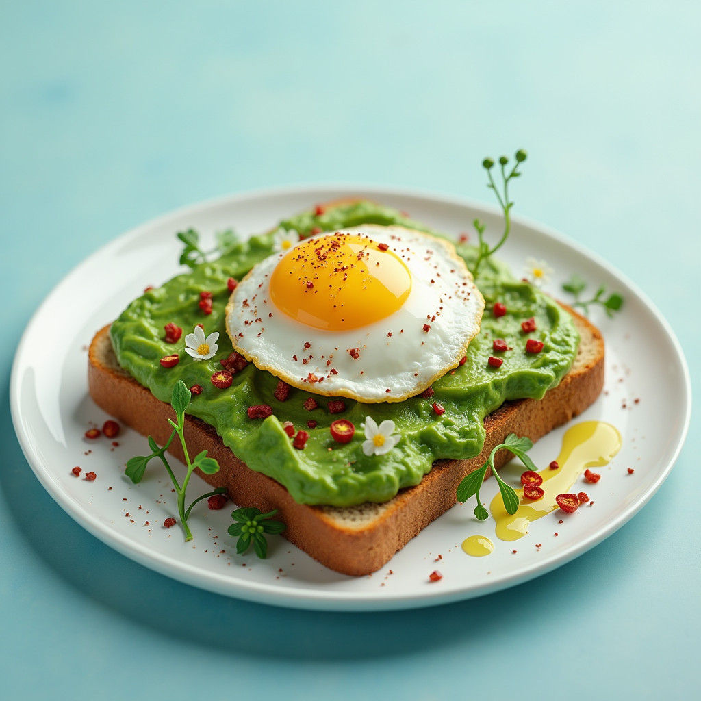 Sumptuous Avocado Toast with Egg in Hyper-Realistic Style