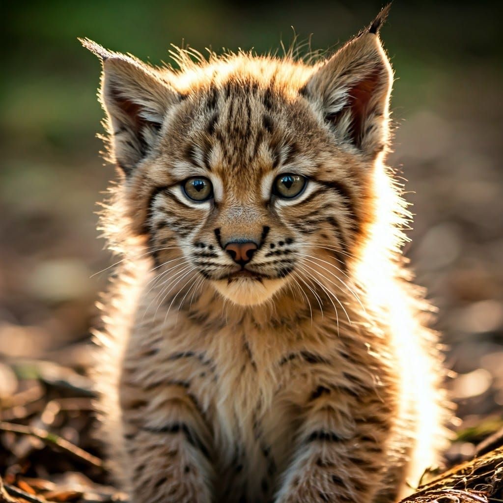 Soulful Lynx Kittens in Sun-Dappled Forest
