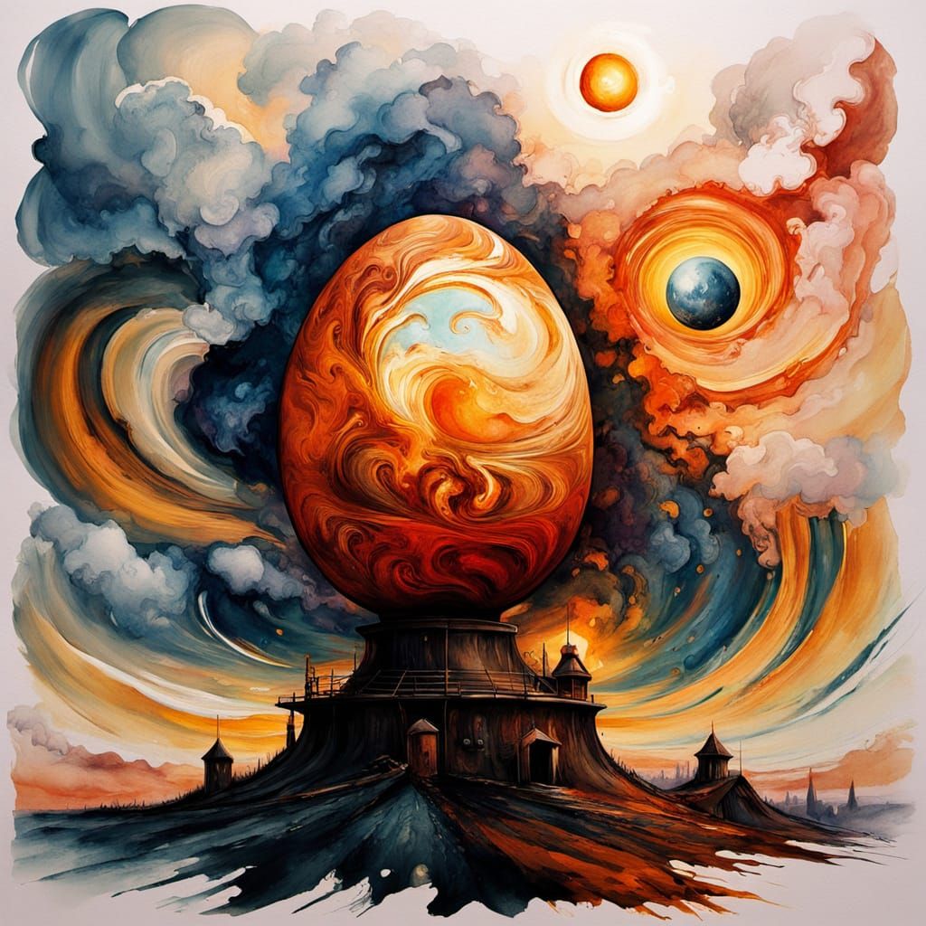 Ethereal Watercolour Egg in Dreamlike Abstraction