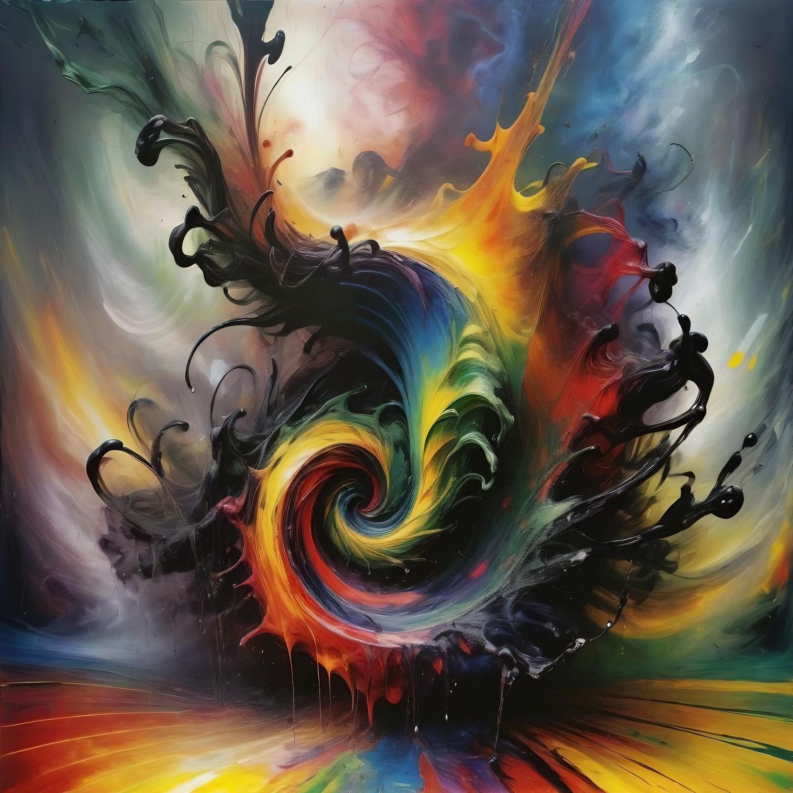 Dramatic Expressionist Vortex Painting in Vivid Colors