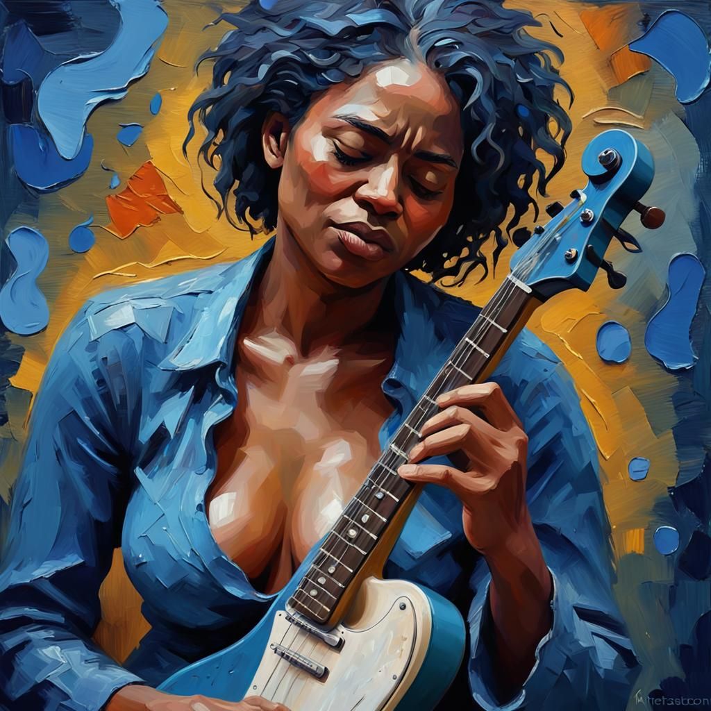 Emotional Portrait Inspired by Blues Music in Impasto Style