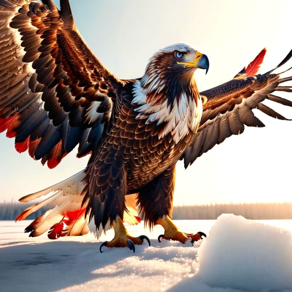 Majestic Brown Eagle in Golden Sunrise: Digital Art