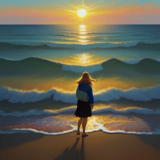 Impressionist Masterpiece: A Golden Beach Scene