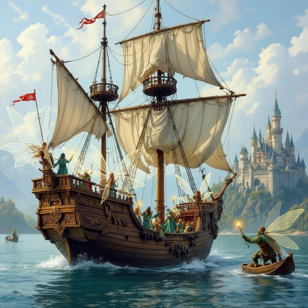 Epic Fairy and Troll Battle on Sailing Ships