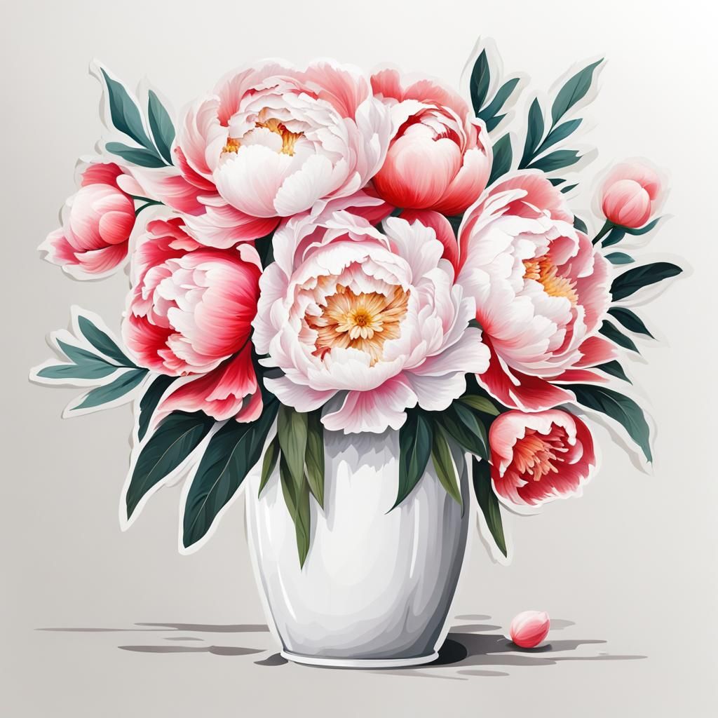 Peony Bouquet Sticker with Abstract Color Accents