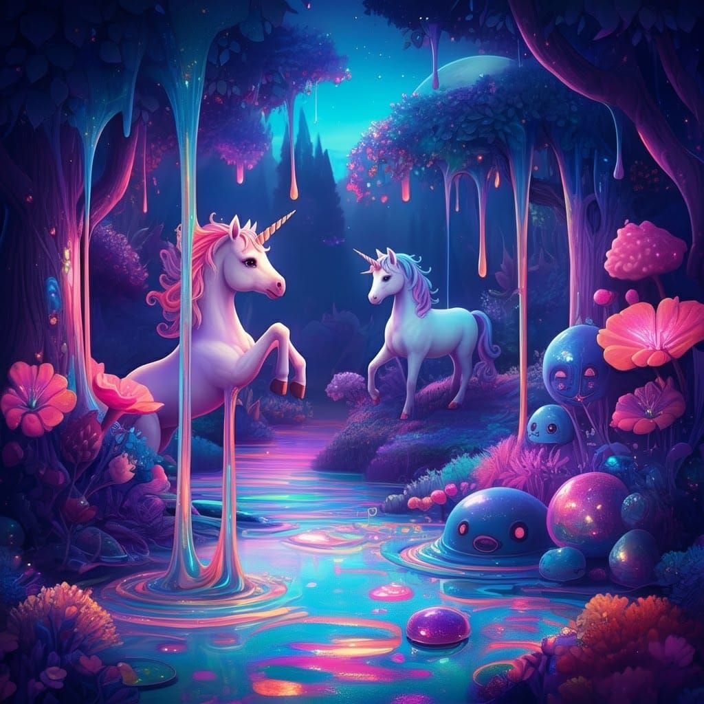 Unicorns in Mystical Glitter Slime Forest