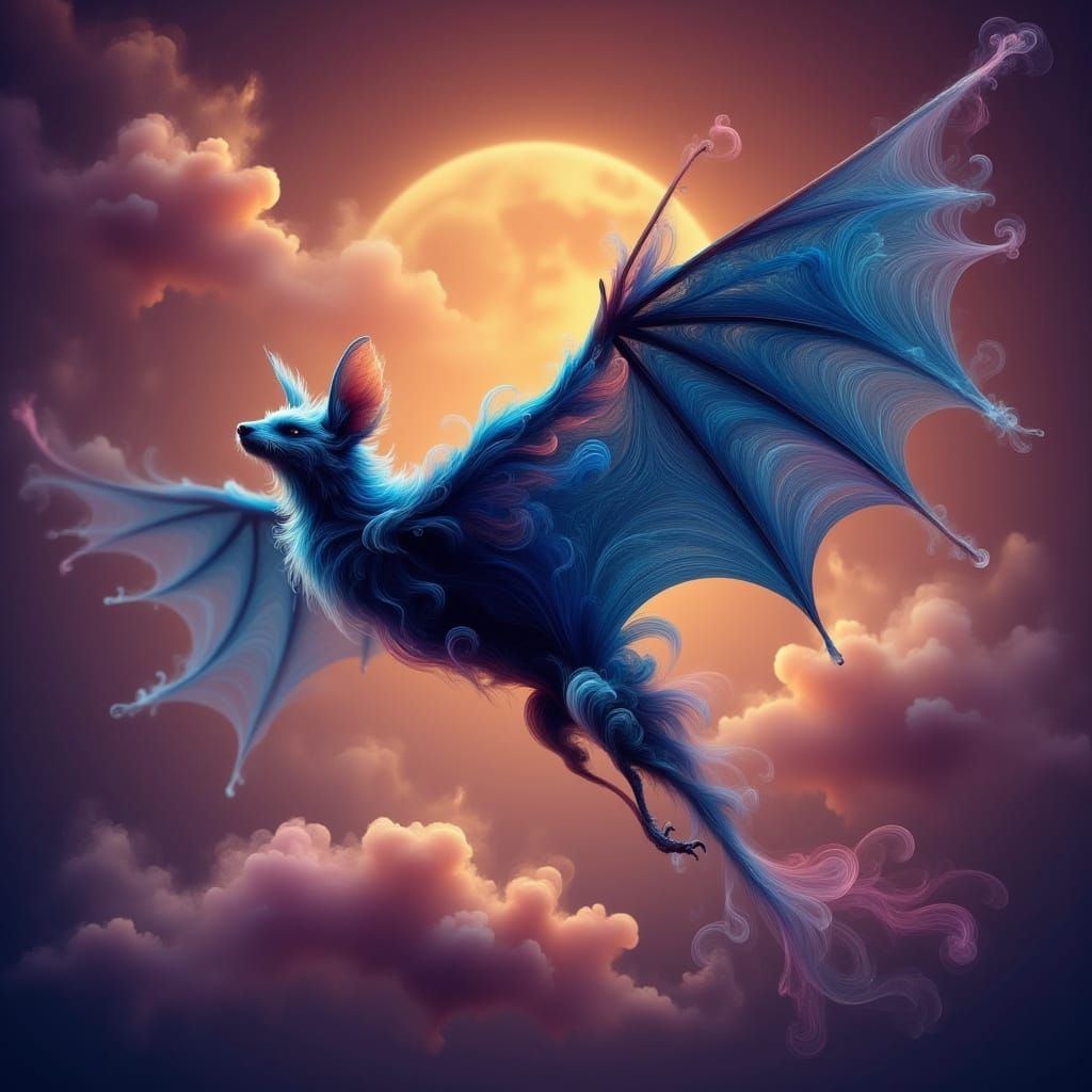 Ethereal Blue Bat in Futuristic Flight