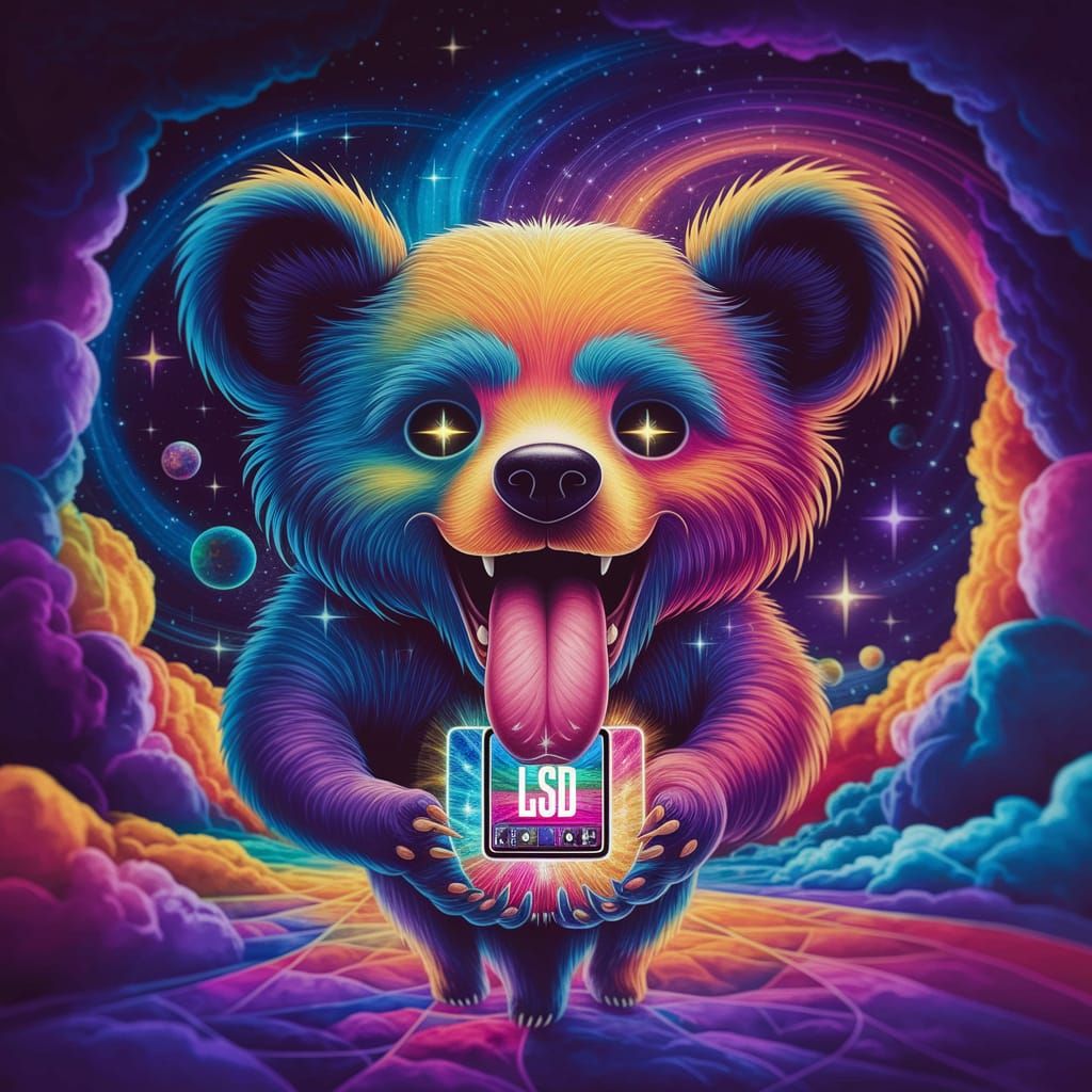 Vibrant Cosmic Dancing Bears in Psychedelic Style