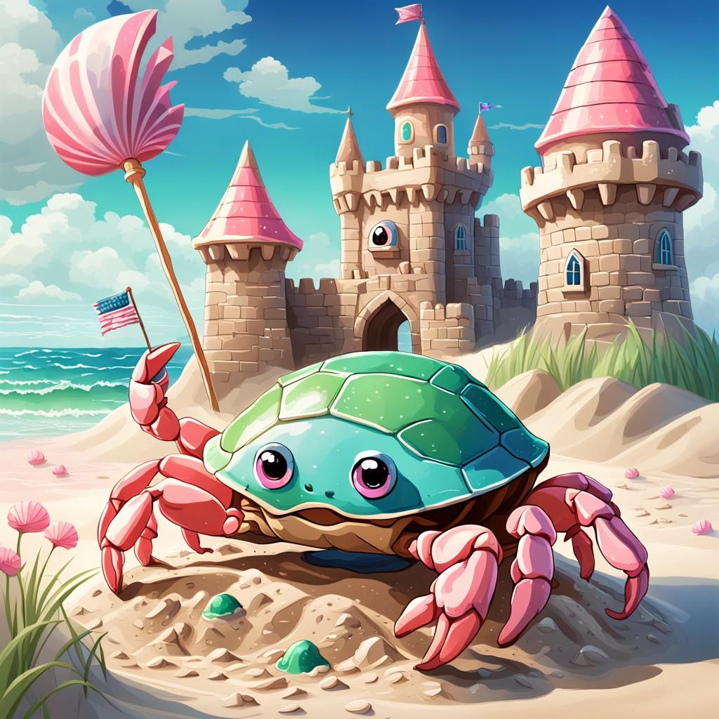 Cute Crab Anime Illustration with Pink Shell