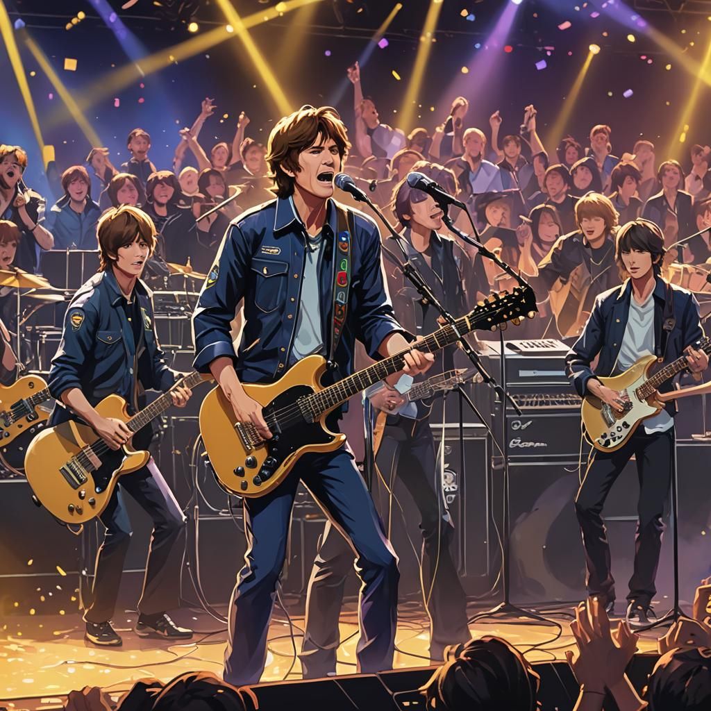 Anime Style Singer on Stage with Band