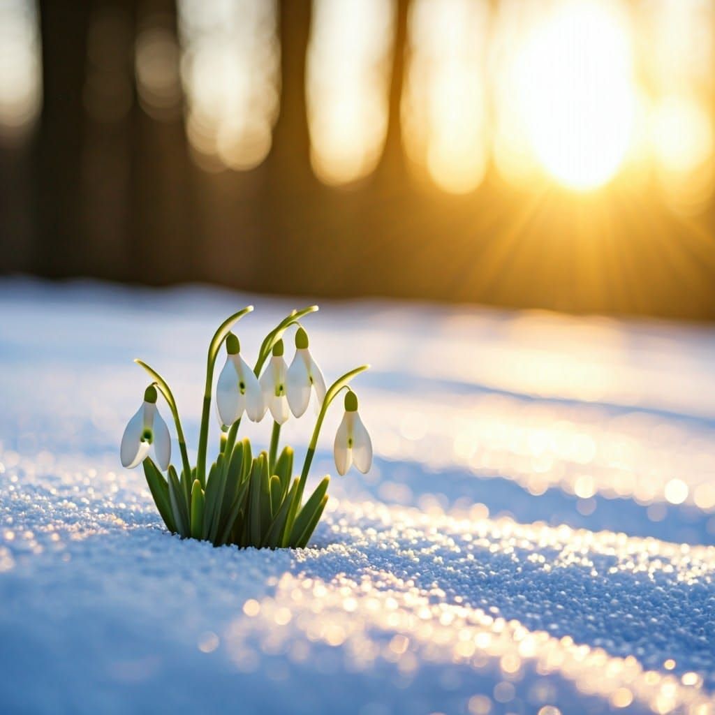 snowdrops and snow. Strong spring sun.