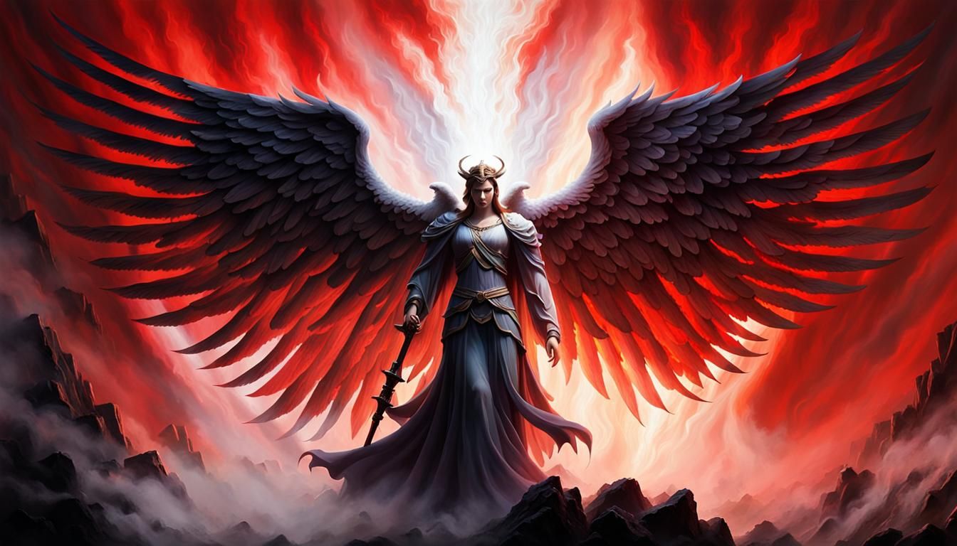 Angelic Radiance and Demonic Flames: An Ink Painting