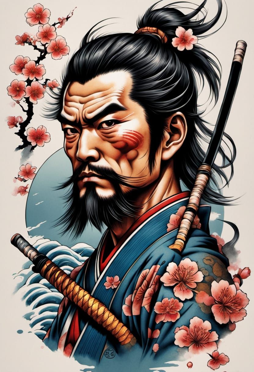 Samurai Warrior in Neo-Traditional Japanese Tattoo Style