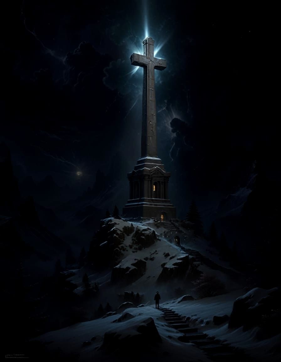 Dark Sinister Background with Bright Cross Light