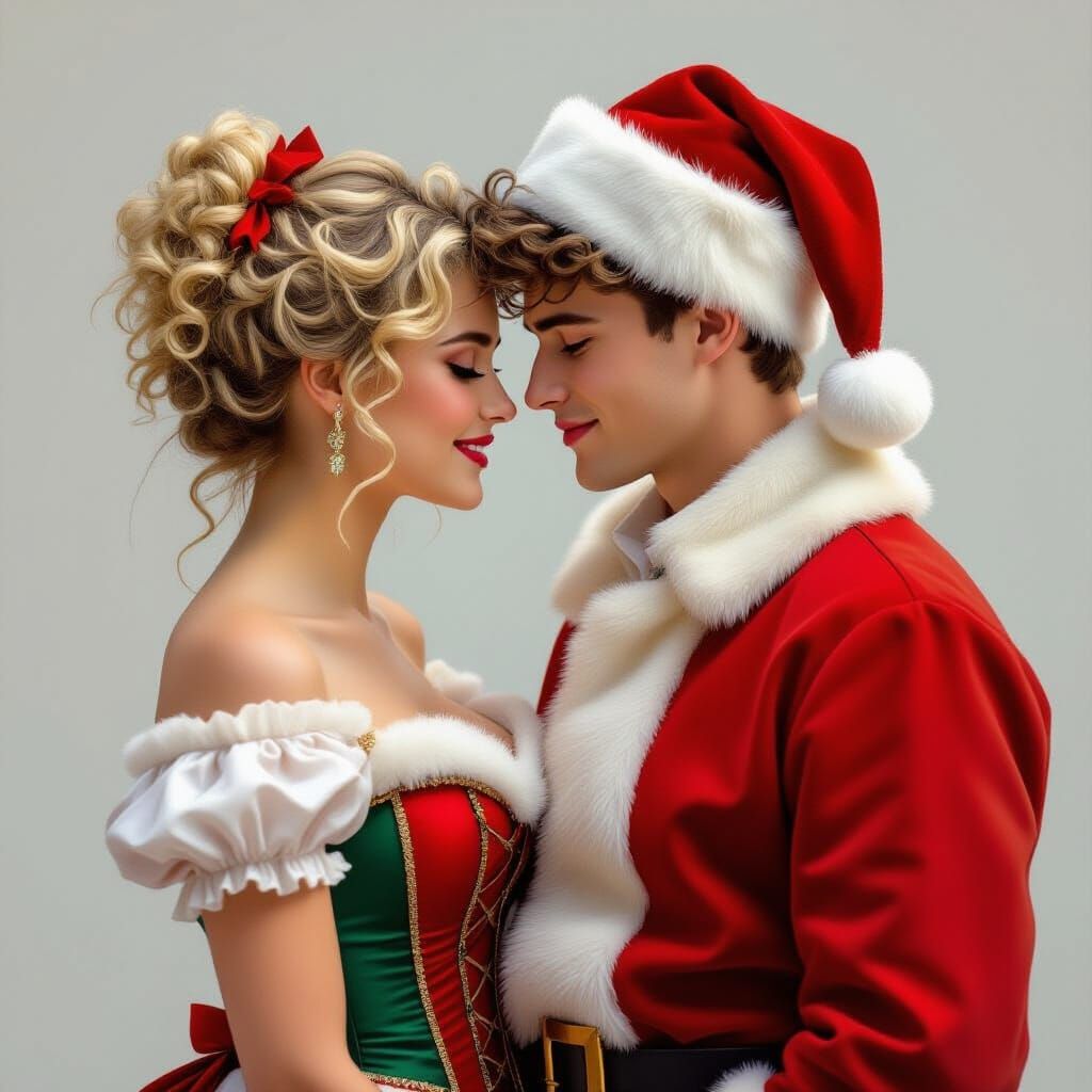 Young Mrs. Claus with Santa, Fauvist Style