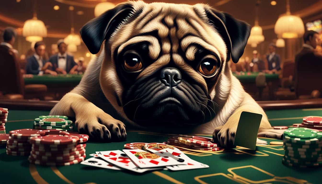 Pug Plays Poker: Realistic Digital Art Portrait