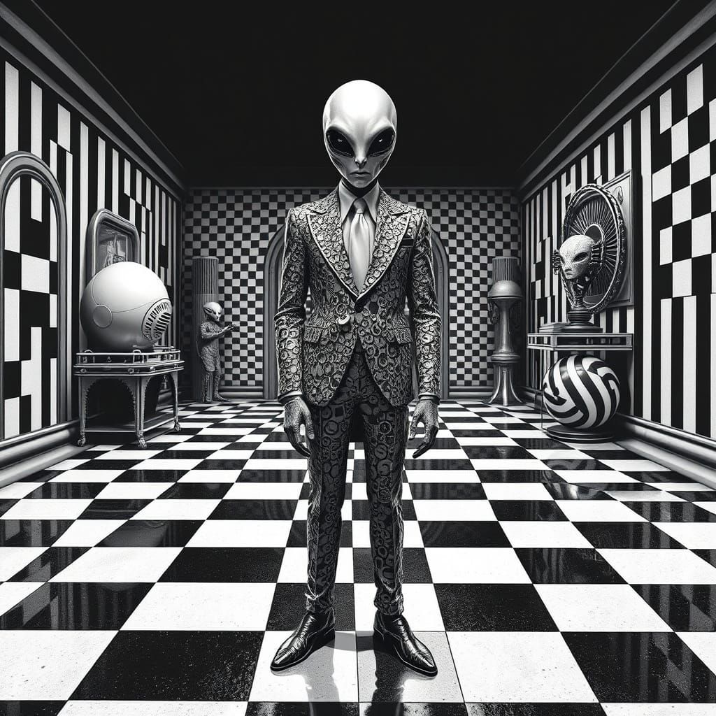 Alien in Suit: Op Art and Futuristic Style
