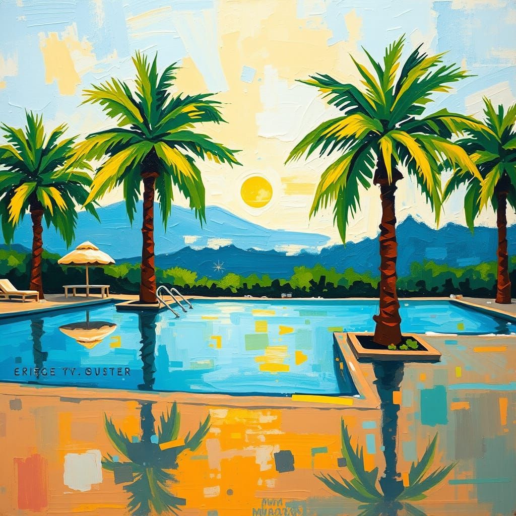 Vibrant Expressionist Poolside Oasis