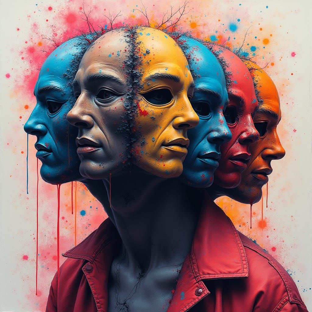 A Person Unveils Authentic Self in Vibrant, Mixed Media Art