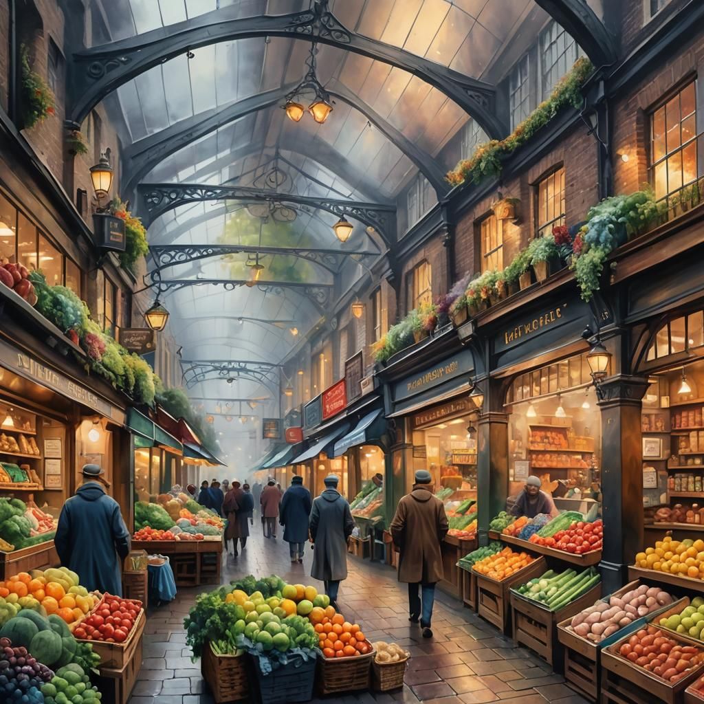 Borough Market in London as Watercolor