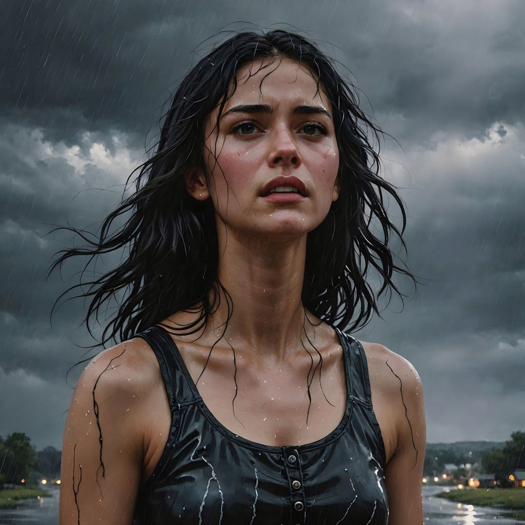 Melancholy Teenager in Storm with Running Eyeliner