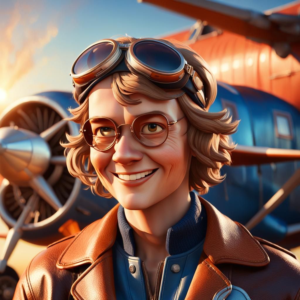Amelia Earhart Portrait in Pixar 3D Style