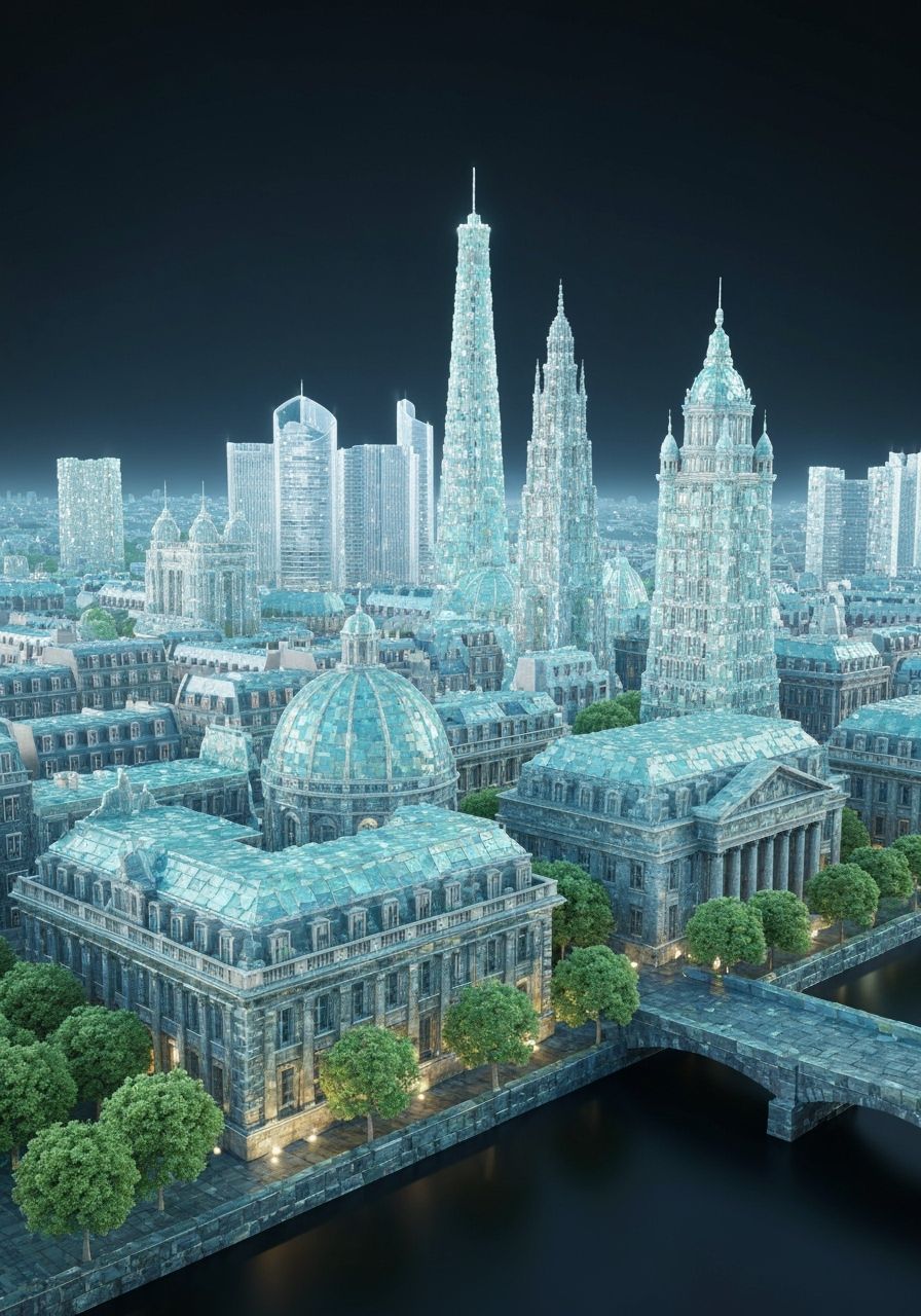 Paris Skyline Made of Luminous Sea Glass