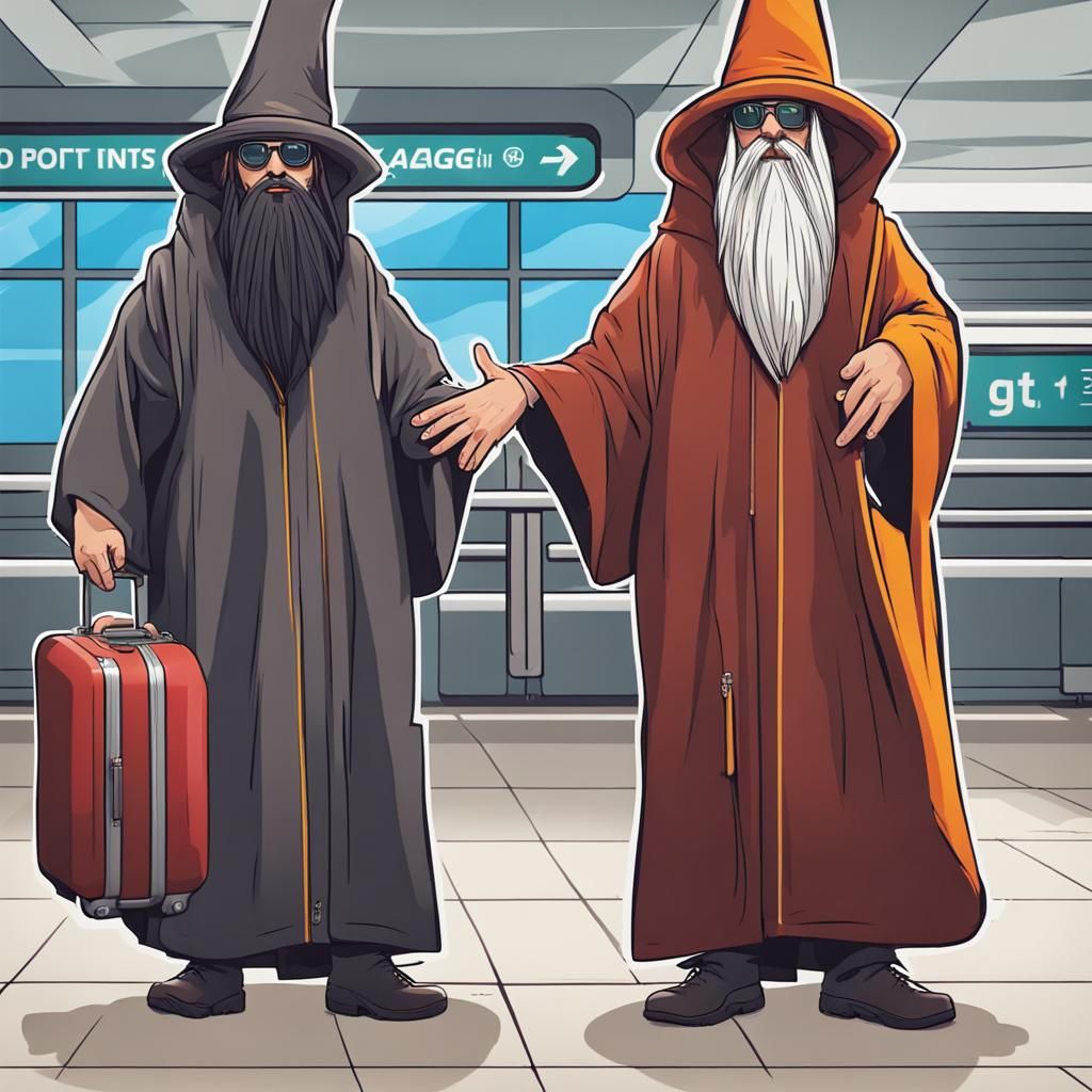 Confused Wizards Claim Luggage at Airport