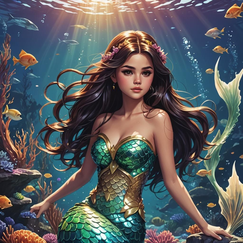 Selena Gomez as Mermaid in Anime Style