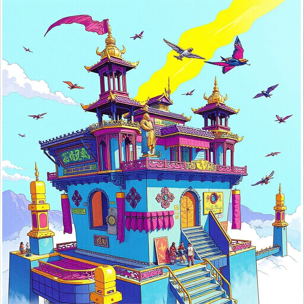 Sky Fortress Concept Art in Vibrant Colors